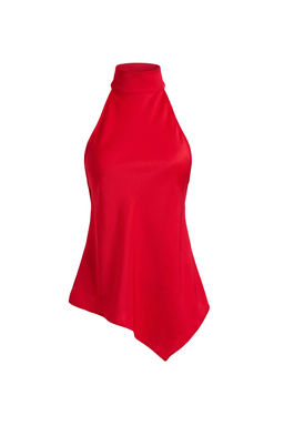 K?rm?z? Asimetrik Kesim Halter Yaka Saten Bluz TPRSS26BZ00019