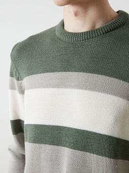 Bisiklet Yaka Uzun Kollu Renk Bloklu Erkek Triko Kazak