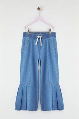 Ac?k Mavi K?z Cocuk %100 Pamuk F?rf?rl? Ispanyol Paca Lastikli Denim Pantolon TKDSS25PL00010 - Trendyolmilla фото 2