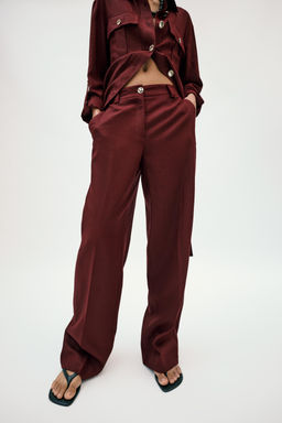 PANTAL?N RECTO CON LINO / Burgundy - Zara фото 5