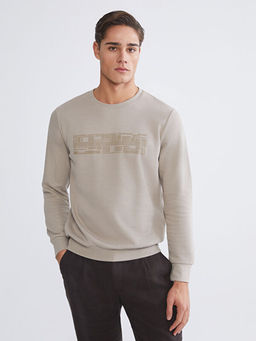 Bisiklet Yaka Bask?l? Erkek Sweatshirt