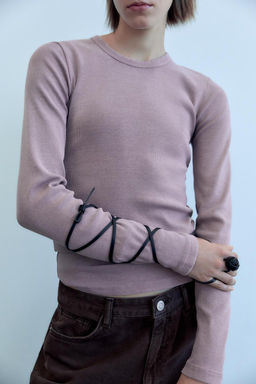 LONG SLEEVE WASHED EFFECT RIBBED T-SHIRT - Zara фото 19