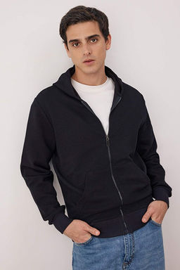Lacivert Regular/Normal Kesim Fermuarl_ Kap__onlu Dokulu Sweatshirt TMNAW26SW00067