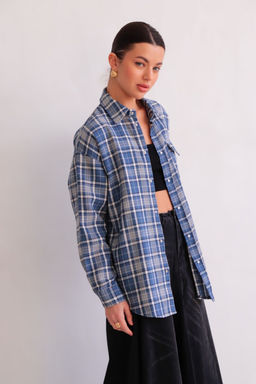 Martichelli Рубашка в клетку голубая на кнопках  фото 23