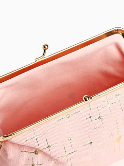 Косметичка женская на фермуаре, маленькая, с золотистым принтом, нежно-розовая