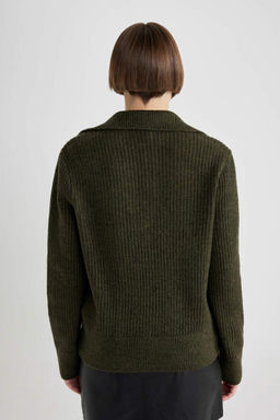 Кружевной свитер с воротником поло и расслабленным кроем - Defacto фото 6