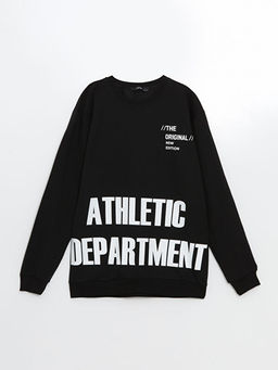 Bisiklet Yaka Bask?l? Erkek ?ocuk Sweatshirt