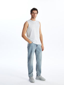 Bisiklet Yaka Bask?l? Erkek Kolsuz Ti??rt