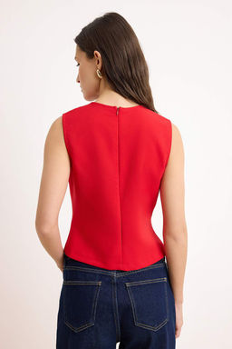 K?rm?z? Dugme Detayl? Onu Dikisli Dokuma Bluz TWOSS26BZ00412