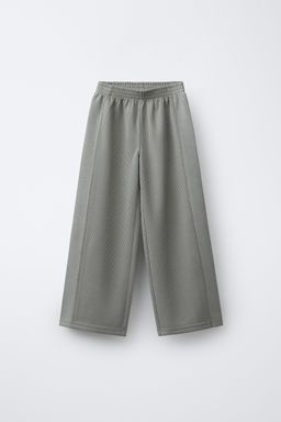 PANTAL?N WIDE LEG RIB CON MODAL / Gris