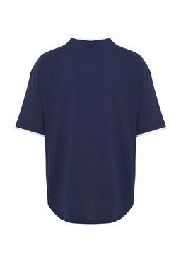 Lacivert Oversize/Genis Kesim Beyaz Panelli K?sa Kol %100 T-Shirt TMNSS22TS0225 - Trendyolmilla фото 8