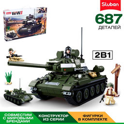 Конструктор Армия ВОВ Sluban «Боевой танк», 2 варианта сборки, 687 деталей