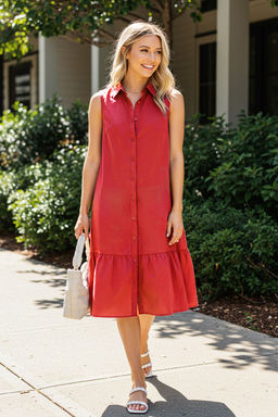 Nar Cicegi Duz Kesim Dugme Detayl? Midi Dokuma Gomlek Elbise TWOSS25EL00439