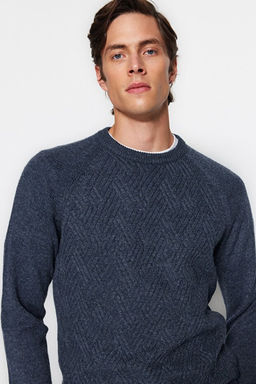 _ndigo Unisex Fit Y_nl_ Bisiklet Yaka Reglan Kol Dokulu Triko Kazak TMNAW22KZ0290