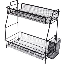 Этажерка настольная хозяйственная универсальная с боковым карманом "ФАНАДЕРО", цвет черный, 45,5*21*39,5см