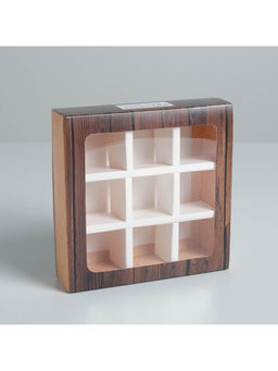 Цена за 5 шт. Коробка под 9 конфет с ячейками Дерево 14,5 х 14,5 х 3,5 см