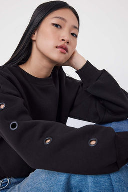 Teen Siyah Kus Gozu Detayl? Regular/Normal Kal?p Orme Sweatshirt TWOAW26SW00144