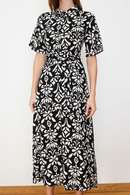 Siyah Kusakl? Y?rtmacl? Cicek Desenli Midi Dokuma Gomlek Elbise TWOSS20EL2822 - Trendyolmilla фото 4