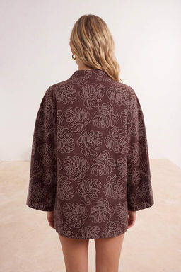 Ekru Dokuma Cicek Desen Islemeli Midi Plaj Kimono&Kaftan TBESS25KM00030 - Trendyolmilla фото 14