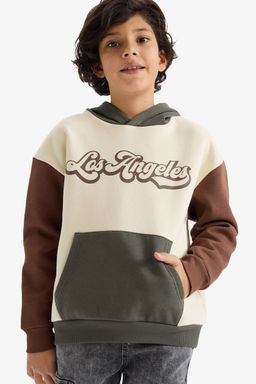 Oversize Kap__onlu Pamuklu Bask_l_ Sweatshirt Erkek _ocuk