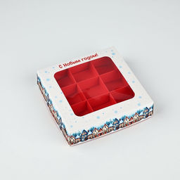 Цена за 5 шт. Коробка под 9 конфет новогодняя «Зимний город», 14.5 х 14.5 х 3.5 см