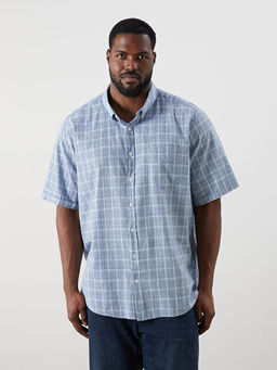 B?y?k Beden Regular Fit K?sa Kollu Ekose Erkek G?mlek