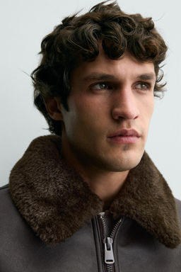 LEATHER EFFECT JACKET WITH CONTRAST COLLAR - Zara фото 6