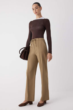 Siyah Bagc?kl? K?sl?k Tuseli Rahat Kumas Wide Leg/Genis Paca Pantolon TWOAW26PL00012 - Trendyolmilla фото 3