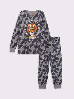 Bisiklet Yaka Bask?l? Uzun Kollu Erkek ?ocuk Pijama Tak?m?