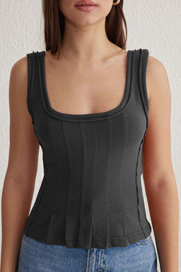 Trendyolmilla Antrasit Pili Detayl? Havuz Yaka Fitted/Vucuda Oturan Orme Bluz TWOSS25BZ00025  фото 4