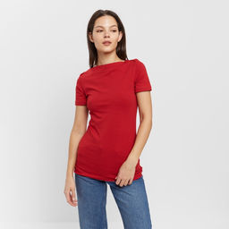 Футболка женская с вырезом лодочка MINAKU: Basic line, красная, размер 46