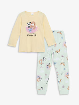 Bisiklet Yaka Bask?l? K?z ?ocuk Pijama Tak?m?