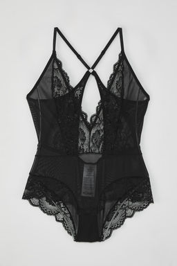 Siyah Tul Dantel Detayl? Kaps?z Orme Body THMSS25BD00008