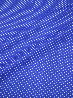 Бязь Белый горох (3мм) на темно-васильковом, ш.1.5м, хлопок-100%, 120гр/м.кв