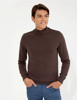 A__k Kahverengi Slim Fit Yar_m Bal_k__ Yaka Basic Triko Kazak - Pierre cardin фото 2