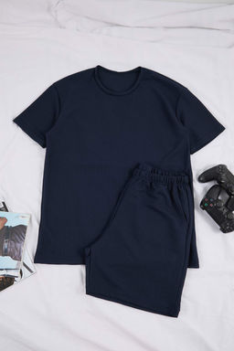 Lacivert Regular Fit Dokulu Esnek Orme Pijama Tak?m? TMNSS26PT00018