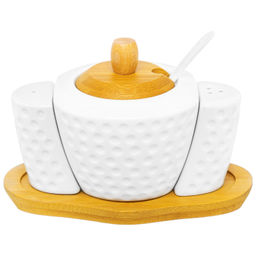 Набор - сахарница 300 мл 16*10*11 см "Сфера" с ложкой + солонка + перечница на дер. подставке