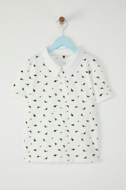 Ekru Erkek Cocuk %100 Pamuk Bask?l? Polo Yaka K?sa Kol Orme T-Shirt TKDSS25TS00082 - Trendyolmilla фото 2