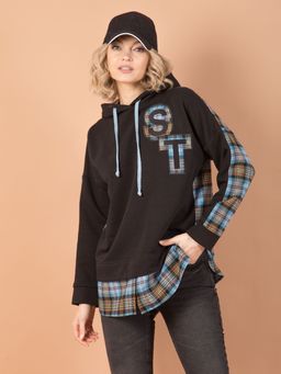 Джемпер комбинированный с капюшоном