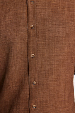 Kahverengi Slim Fit Keten Gorunumlu Gomlek TMNAW24GO00093 - Trendyolmilla фото 5