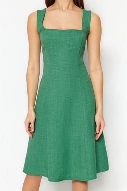 Haki A-Kesim Kare Yaka Mini Dokuma Elbise TWOSS23EL01549 - Trendyolmilla фото 4