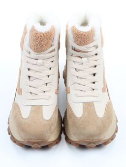 04-WG042-2M BEIGE/WHITE Кроссовки зимние женские (натуральная кожа, натуральная замша, 100% шерсть)