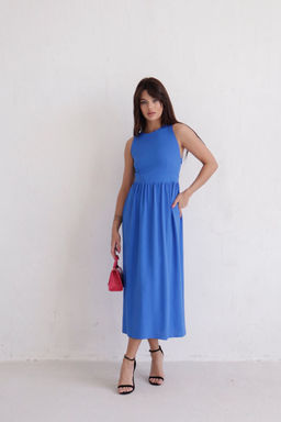 Платье с перекрещенными бретелями тёмно-голубое - Martichelli фото 3