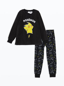 Bisiklet Yaka Pikachu Bask?l? Polar Erkek ?ocuk Pijama Tak?m?