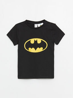 Bisiklet Yaka K?sa Kollu Batman Bask?l? Erkek Bebek Pijama ?st