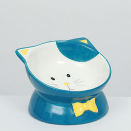 Миска керамическая Киса на подставке-лапках 200 мл 13 х 12 х 8 см, голубая