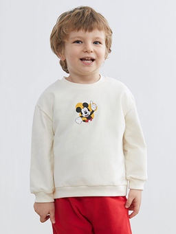 Bisiklet Yaka Mickey Mouse Bask?l? Erkek Bebek Sweatshirt ve E?ofman Alt