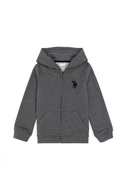 Erkek _ocuk Antrasit Melanj Basic Fermuarl_ Sweatshirt