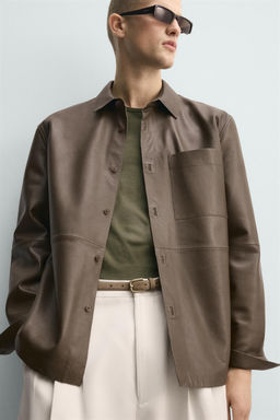CAMISA PIEL BOLSILLO / Khaki - Zara фото 6