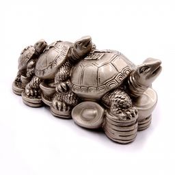 Фигурка Фен Шуй Три Черепашки на монетах и слитках с символами счастья и процветания 7см-15см